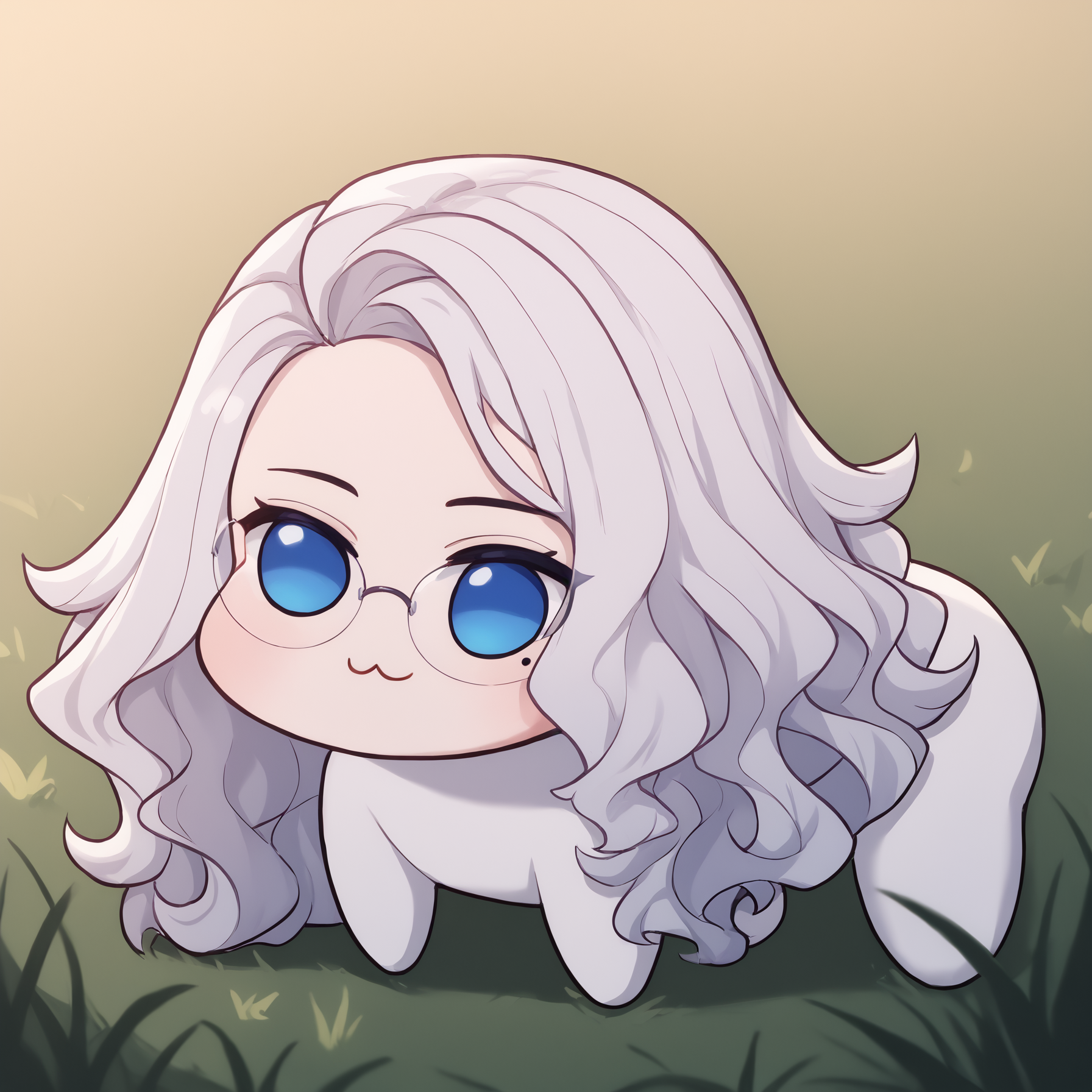 score_9, score_8_up, score_7_up, 1girl, lilysub, blue eyes, purple eyeshadow, eyeliner, long hair, wavy hair, white hair, over-rim eyewear, mole under eye, 
<lora:Doro_X_PDXL_V1:1.0>, doro, creature, :3, chibi, no humans, four legs, solid circle eyes, no pupils, all fours, side view, solo,
outdoors, grass,
<lora:Subverse-Lily-PDXL_V1-Manityro-CAME:1.0>,