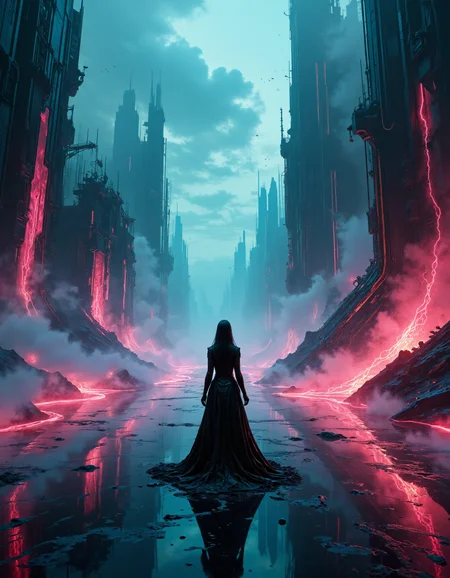 hyper realistic and highly detailed, highly dynamic cinematic panorama view, a female cyberpunk Warlock casting forbidden arcane spells, in the style of modern abstract fluid forms, futuristic sci-fi style, futuristic, technological, alien worlds, space themes, advanced civilizations, atmospheric haze, highly dramatic volumetric lighting, panoramic zoomed out view, highly dramatic neon lights, a cyberpunk metropolis, MythP0rt
<lora:artilands:0.8>