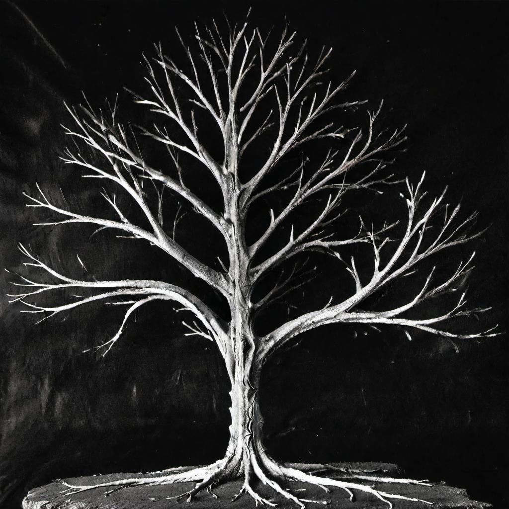 ASCIIDry tree, on a dark background, photography K4RL style