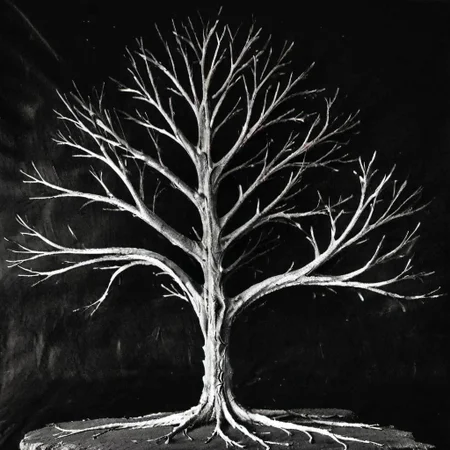 ASCIIDry tree, on a dark background, photography K4RL style
