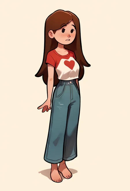 score_9, score_8_up, score_7_up, score_6_up, score_5_up,  1girl, solo, full body,
(source_cartoon),
<lora:Mal (Storybooth) (Pony):1.0>
Mal_Storybooth, brown hair, long hair, straight hair, dot eyes,
<lora:Expressive_H:0.7> Expressiveh,
<lora:add-detail-xl:0.9>
