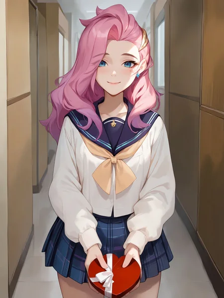 score_9, score_8_up, score_7_up, score_6_up, score_5_up, score_4_up, source_anime,
1girl, seraphine <lora:seraphine-PD-1.0:1>,
school hallway, school uniform, waiting, blush, standing, valentines chocolate, holding gift, confession, looking at viewer