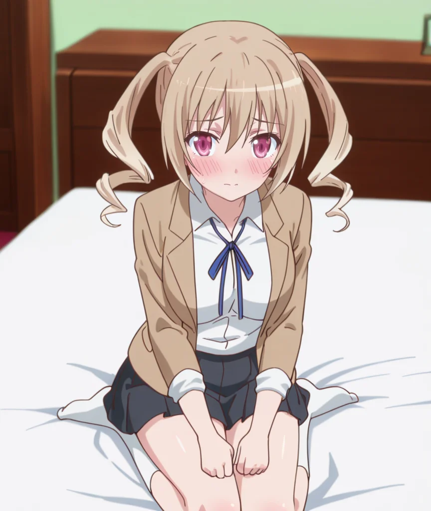 1girl,
BREAK solo,
BREAK closed mouth,looking_at_viewer,
BREAK cowboy_shot,
BREAK
on bed BREAK
BREAK
BREAK
BREAK
BREAK anime coloring,
BREAK shy,embarrassed,<lora:tenshi_no_3p!:1>,toriumi sakura,wariza,