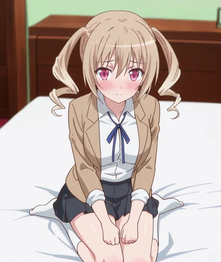 1girl,
BREAK solo,
BREAK closed mouth,looking_at_viewer,
BREAK cowboy_shot,
BREAK
on bed BREAK
BREAK
BREAK
BREAK
BREAK anime coloring,
BREAK shy,embarrassed,<lora:tenshi_no_3p!:1>,toriumi sakura,wariza,