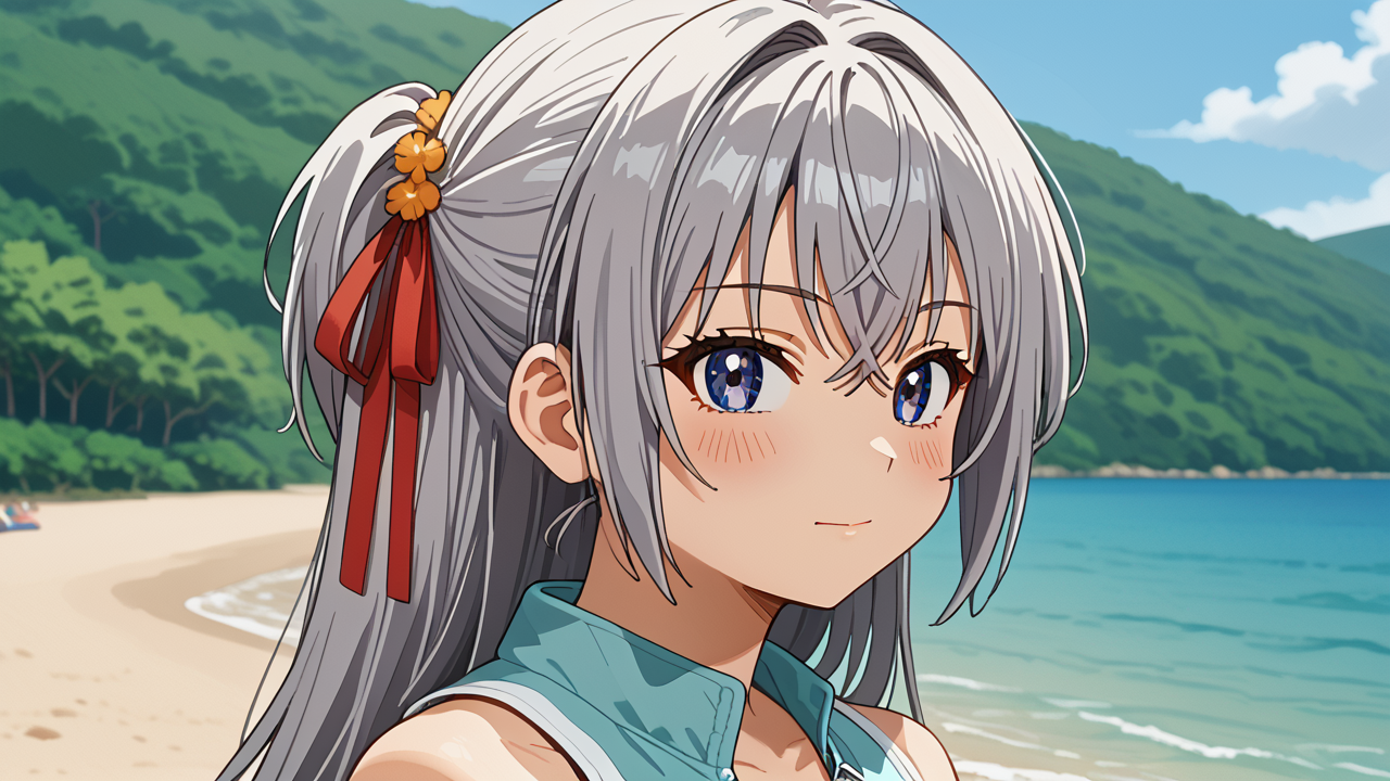 <lora:Alisa_Alya_Mikhailovna_Kujou_from_Alya_Sometimes_Hides_Her_Feelings_in_Russian:1>,  girl, summer, anime style, 1 girl, solo