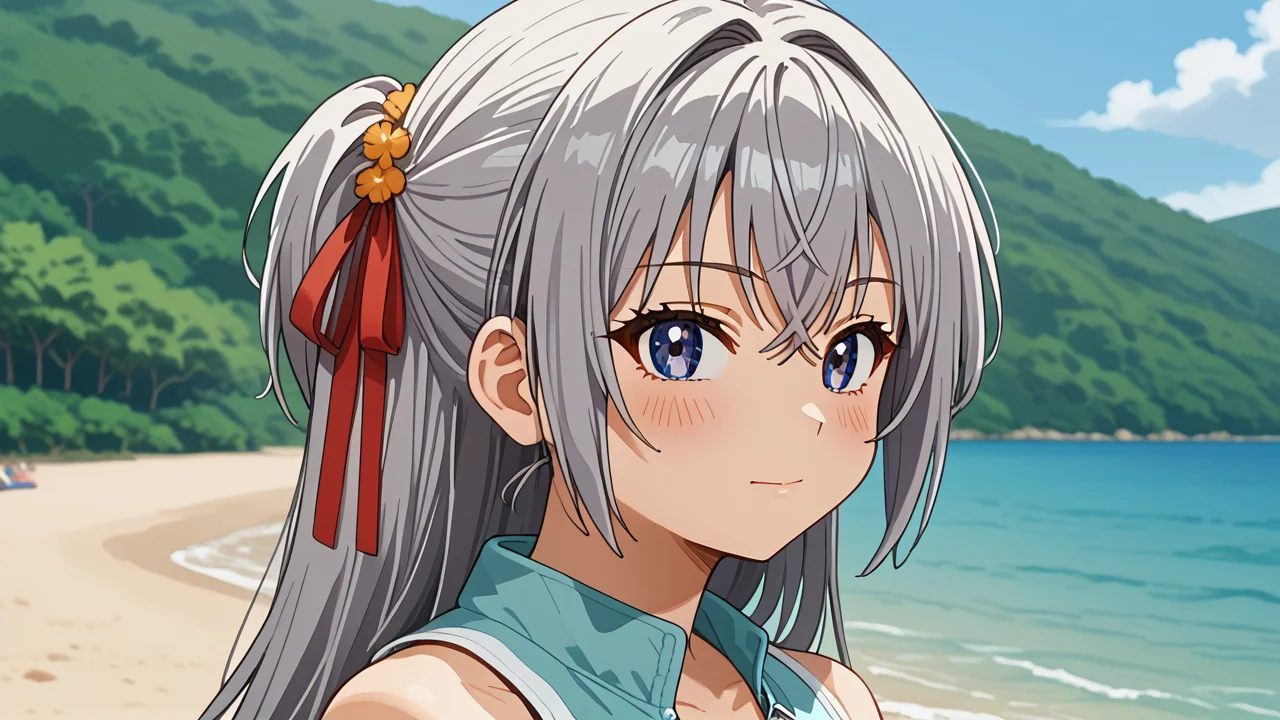 <lora:Alisa_Alya_Mikhailovna_Kujou_from_Alya_Sometimes_Hides_Her_Feelings_in_Russian:1>, girl, summer, anime style, 1 girl, solo