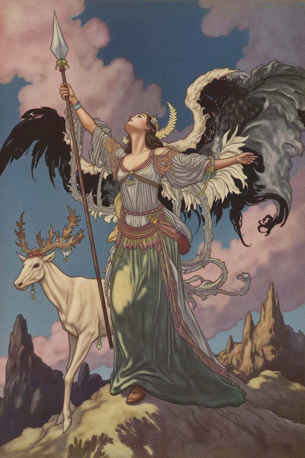 charob1 illustration.
 A Valkyrie lifting her spear towards the sky <lora:charob1_cap_d6a3e11:1.0><lora:824702784189483632:0>