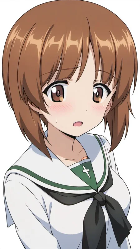 score_9, score_8_up, score_7_up,best quality, masterpiece,
hi res, digital media (artwork), anime coloring, white background, nishizumi miho, girls und panzer, brown eyes, brown hair, short hair, , breasts, neckerchief, school uniform, serafuku, shirt, skirt, black neckerchief, green skirt, long sleeves, miniskirt, ooarai school uniform, 1girl, blush, open mouth,blouse, uniform,18yo, teenage, <lora:lora_XL_NishizumiMiho_v2_pagedAdamW8bit_d32a16:1>