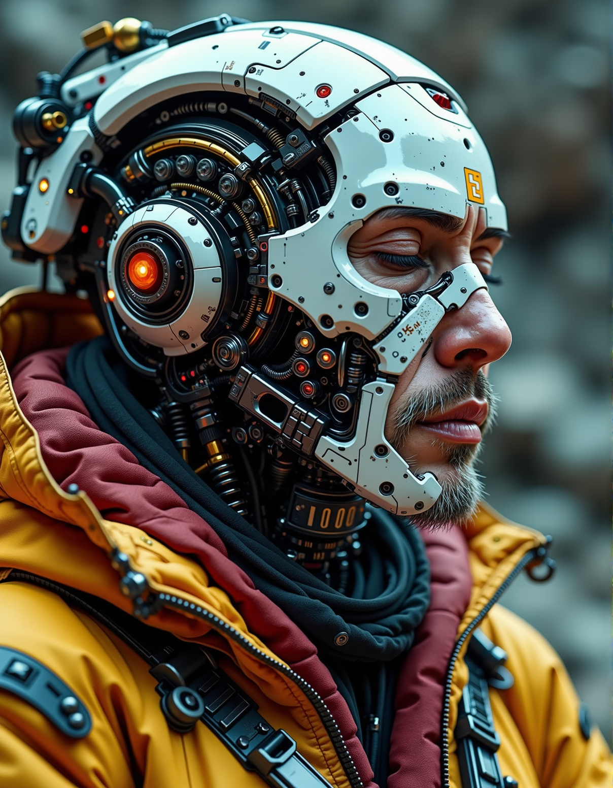 (close up portrait) meditating Tibet monk with (cyborg face parts:1.95),(cyborg cybernetic enhancements:2.7),(tibet tattoos on the whole face:1.3), sci-fi character portrait by greg rutkowski, craig mullins, cinematic lighting, dystopian sci-fi outfit, profile picture, mechanical, cyborg, half robot ultra realistic 8k resolution.
...   <lora:ck-nc-pastel-cyberpunk:0.7> A digital artwork in the style of cknc,