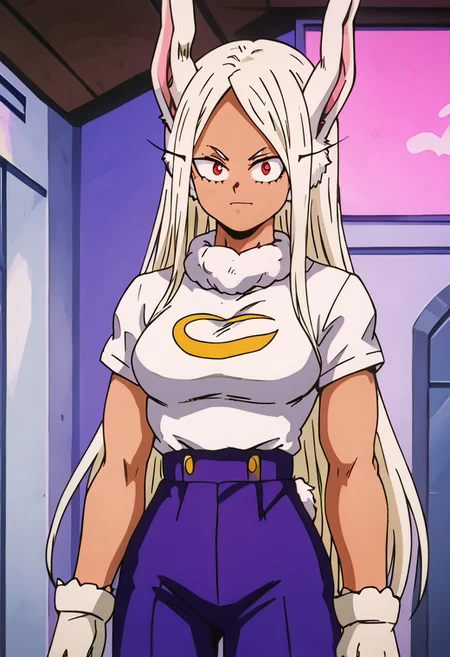 Mirko, solo <lora:My_Hero_Academia-Mirko-PDXL:0.8> 90s dbz style, retro style girls 90s.