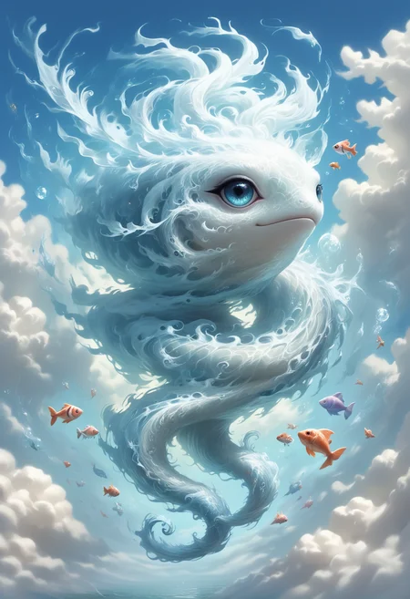 score_9, score_8_up, score_7_up, score_6_up, score_5_up, score_4_up <lora:PonyAirElementals:1> Air Elemental, high fantasy, air koi fish, swirling air, transparent, ethereal, majestic, detailed digital art, expressive eyes,cloudy sky background, magical elements,