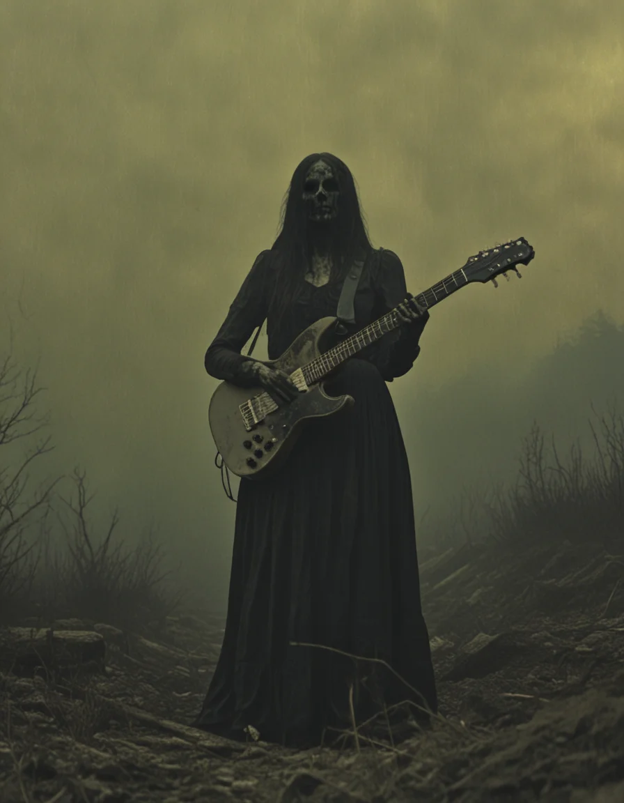 novuschroma black metal guitarist woman in the eerie moors  <lora:116_novuschroma_1:1>, <lora:sdxl_lightning_8step_lora:1>