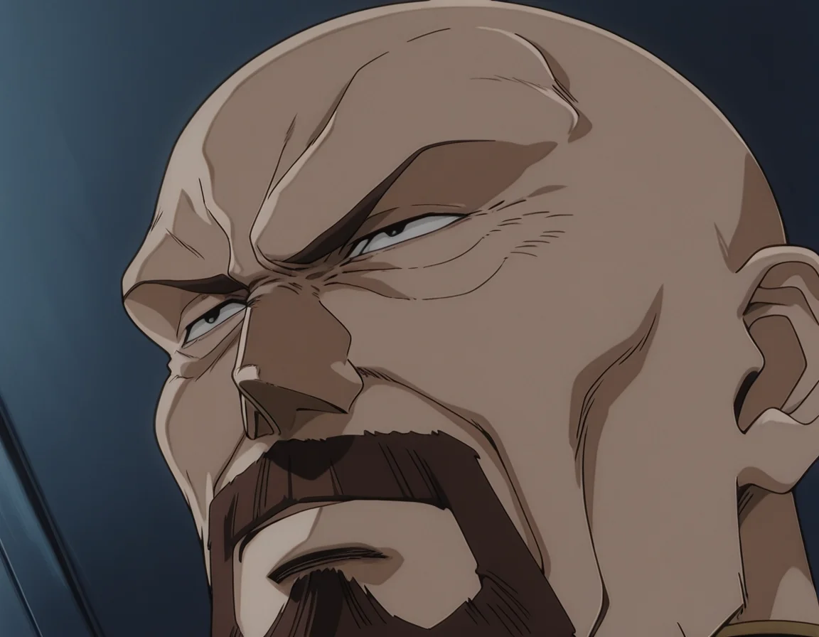 <lora:IL_Aiguille_Delaz:1>,1man,Aiguille Delaz,General's uniform,bald,
facial hair,
brown hair,
black eyes,adult,elder,angry,from below,close-up of face,, masterpiece,best quality,amazing quality,uncensored