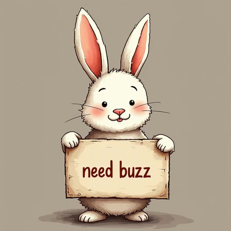 cute bunny holding a sign says on that "need buzz`