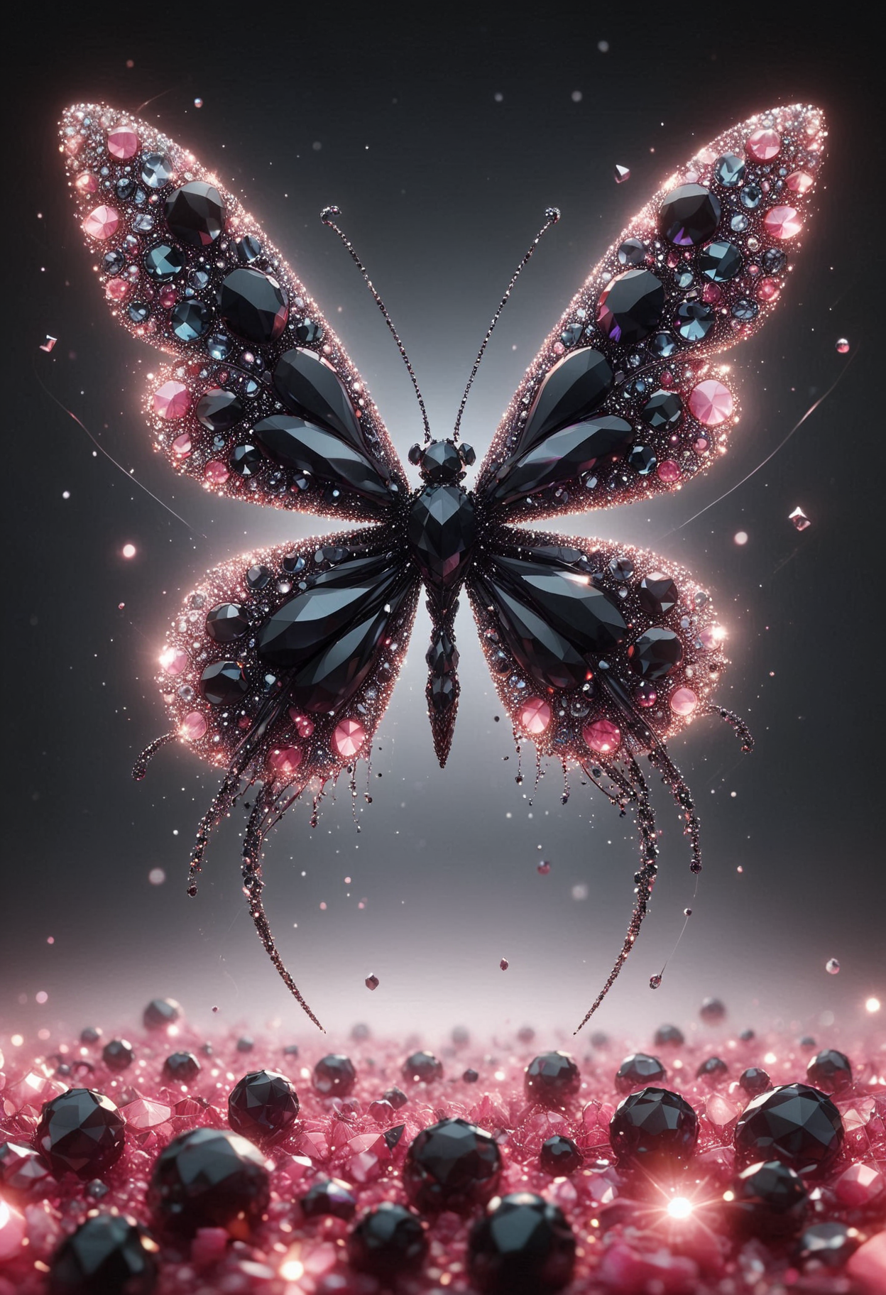(designed by Classic Disney:0.9) , Striped Natural Crimson (Stick Insect:1.1) , horizon-centered, Abstract Expressionism, Accent lighting, F/8, pink and pink dust particles, unreal engine, cinestill, make out of black diamonds, <lora:PinkieBlckDmndsSDXL-000004:1>, p1nkblackd1am0nds, gorgeous, beautiful composition, beautiful detailed, fabulous colors, glowing, romantic