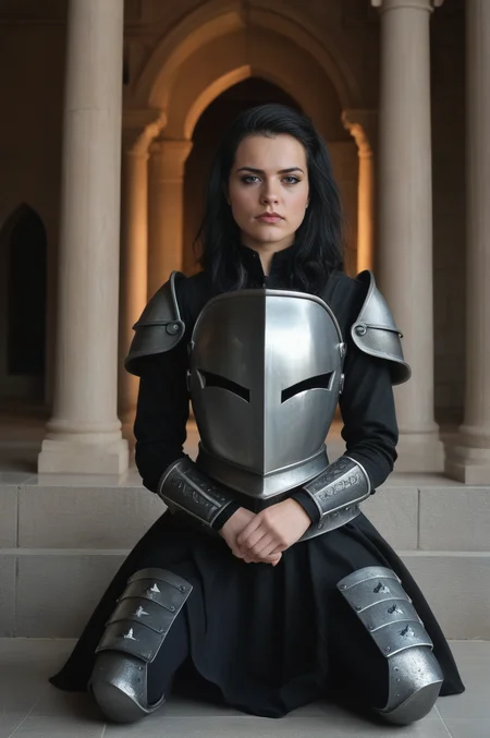 realistic, real life, realistic skin texture, detailed
<lora:Realism_Lora_By_Stable_Yogi_Pony_V1.:0.8> female gothic sexbomb knight, portrait, kneeling, defeated, tired, gothic armor, open helmet, temple, reflections, highly detailed, film grain