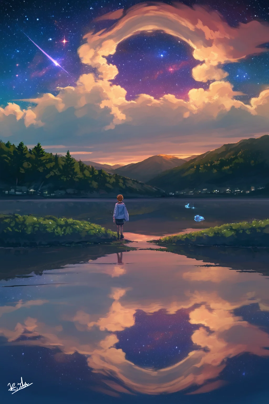 PDXL, source_anime, <lora:AlpcmasV1:1>, alpcm4s, landscape,
giant lake, night sky, stars, galaxies,
volumetric reflections, volumetric shadows, HDR, shot on Canon DSLR