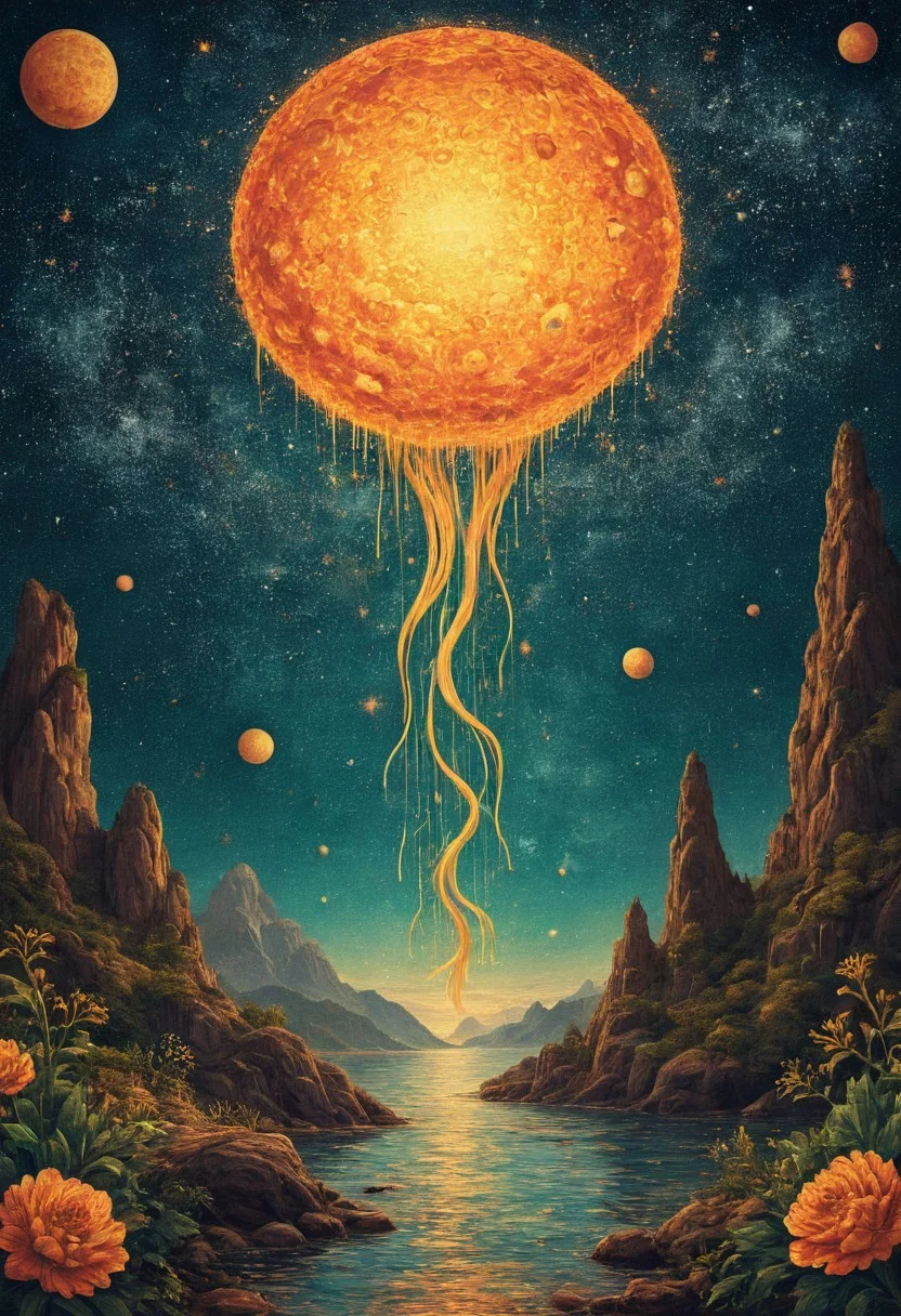 high quality, highly detailed, Imagine a dreamlike scene blending the swirling cosmic colors of Vincent van Gogh's Starry Night with the surreal celestial precision of Salvador Dali. In this cosmic dance, celestial bodies echo Turner's atmospheric touch, blurring the line between reality and fantasy, In the foreground, a fantastical creature takes center stage, blending the whimsy of Hieronymus Bosch's beings with the organic flow of Alphonse Mucha's art nouveau lines. Elements of H.R. Giger's biomechanical aesthetic add an otherworldly touch, awesome full color,
OverallDetailXL <lora:SDXLFaeTastic2400:0.4> <lora:DetailMaximizer:0.55> detailmaximizer <lora:Thumbnail:0.7> flex-style