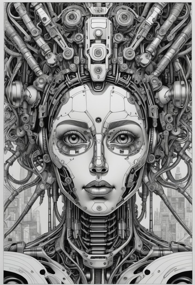 impossibly intricate pen and ink drawing of an extremely complex female-like robot head,  <lora:detailed_notrigger:0.8>
