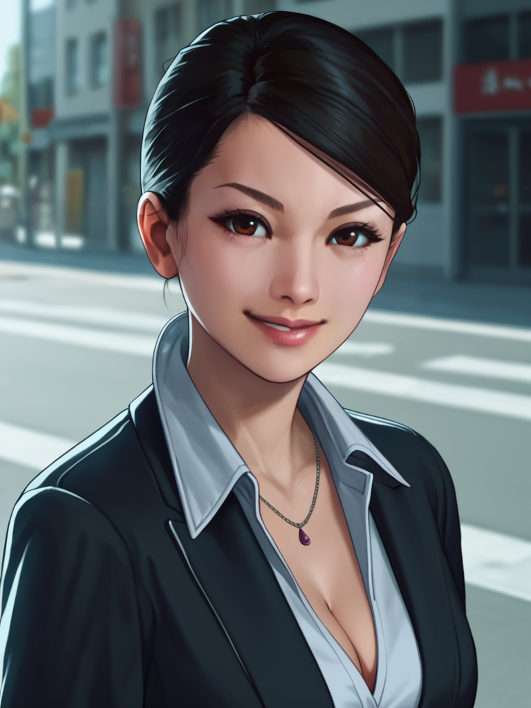 score_9, score_8_up,score_7_up,1girl, <lora:Sayama_Kaoru:1>sayama kaoru,cleavage, on the street, upper body,smile,