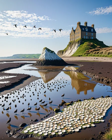Creator Landscape,
(style ofRockwell Kent (monumental seas)),
Mudflat with wading bird flocks, petrified sailor's buttons,
<lora:extremely_detailed:0.8> extremely detailed,
<lora:add-detail-xl:0.3>,
<lora:dreamshaperXL10_lora:0.3>
detailxl,
advntr,