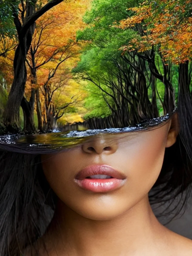 free flowing, high definition, color theory, stunning, sharp focus, close up of head, portrait of a girl black , trees, amora-style <lora:antonio-mora-style:1>
