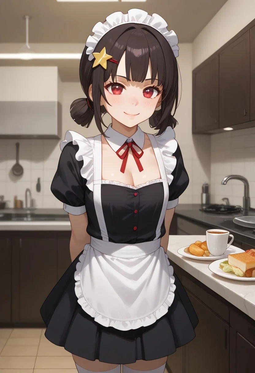 score_9, score_8_up, score_7_up, source_anime,
BREAK,
HDA_MasterpieceXL_v.1,
BREAK
1girl: BREAK
1girl: ctiankome, <lora:komekkoPONYXLversion3:0.8>, komekko,red eyes, short hair, flat breasts,
BREAK
inside, maid cafe, cups, Standing,
BREAK
, cleavage, apron, wrist cuffs, black maid,black skirt, maid headdress, enmaided, smug, White stockings, waitress slippers,pose sexy
BREAK
, hands behind back
BREAK
lust, hearts in the pupils, euphoria