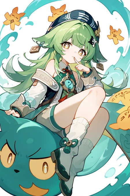 (score_9,score_8_up,score_7_up),<lora:HuoHuo(Honkai Star Rail)-v1-000006:0.8>,HuoHuo(Honkai: Star Rail),1girl,solo,green hair,yellow eyes,shorts,long hair,animal ears,bangs,bright pupils,looking at viewer,white pupils,abstract background,hat,finger to mouth,
good feet,anime,NSFW,expressive,amazing quality,ultra hd 32k,