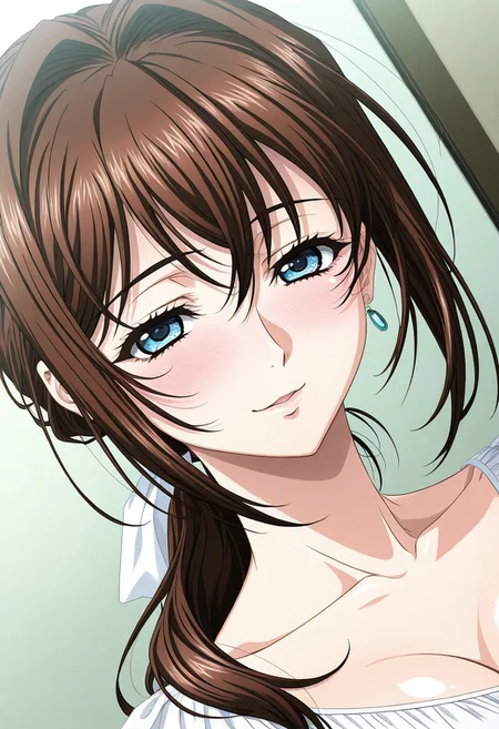 masterpiece, best quality, newest, highres, uncensored, 1girl, yokota mamoru style,1girl, slender face,motion lines,blush,torogao,looking at the viewer,seductive smile
Asai Sayaka,Brown Hair, Ponytail,Blue Eyes,Medium Breasts, Slim,long hair
1girl,solo
,slim,solo, open eyes, earrings, jewelry, long hair, blush, close-up,, dutch angle, portrait,full dressed