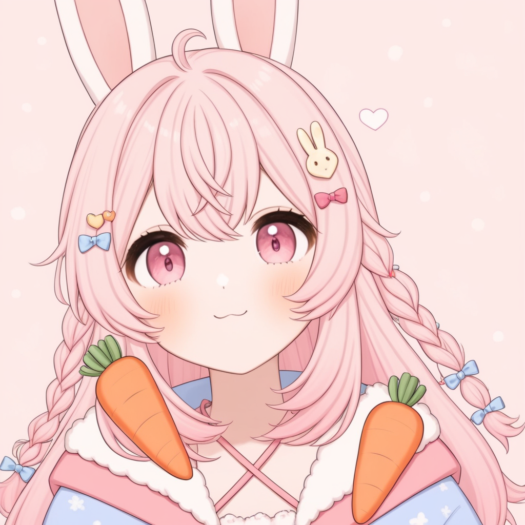 pippa, pink hair, pink eyes, rabbit ears, 
carrot, uwu, 
 <lora:PIPPA-XL-t9-000001:0.6>
