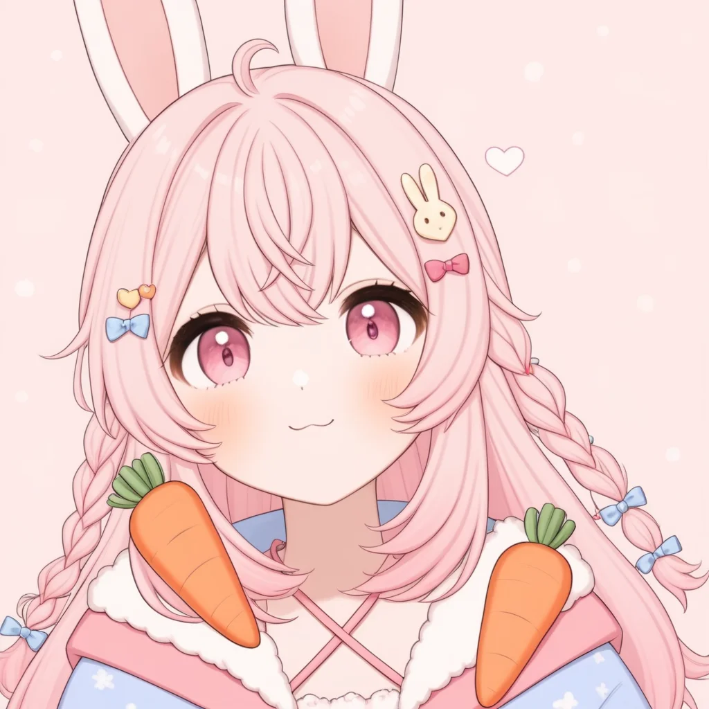pippa, pink hair, pink eyes, rabbit ears, 
carrot, uwu, 
 <lora:PIPPA-XL-t9-000001:0.6>