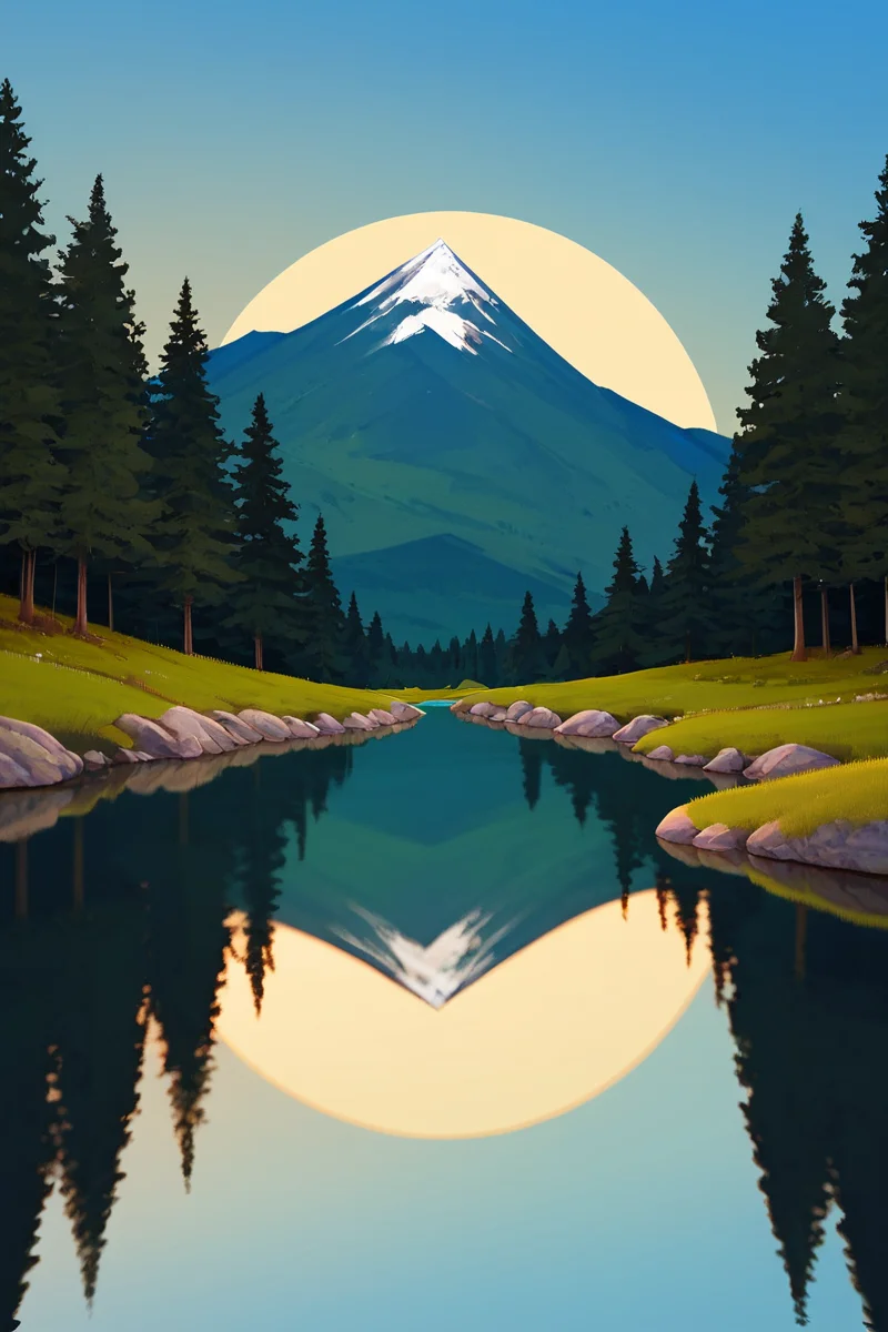 score_9, score_8_up, score_7_up, score_6_up, zPDXL2, <lora:Moon_epoch_10:0.7>,
((night)), night sky, landscape, volumetric shadows, reflections, (moon:0.8), colorful,
forest, lake, mountains