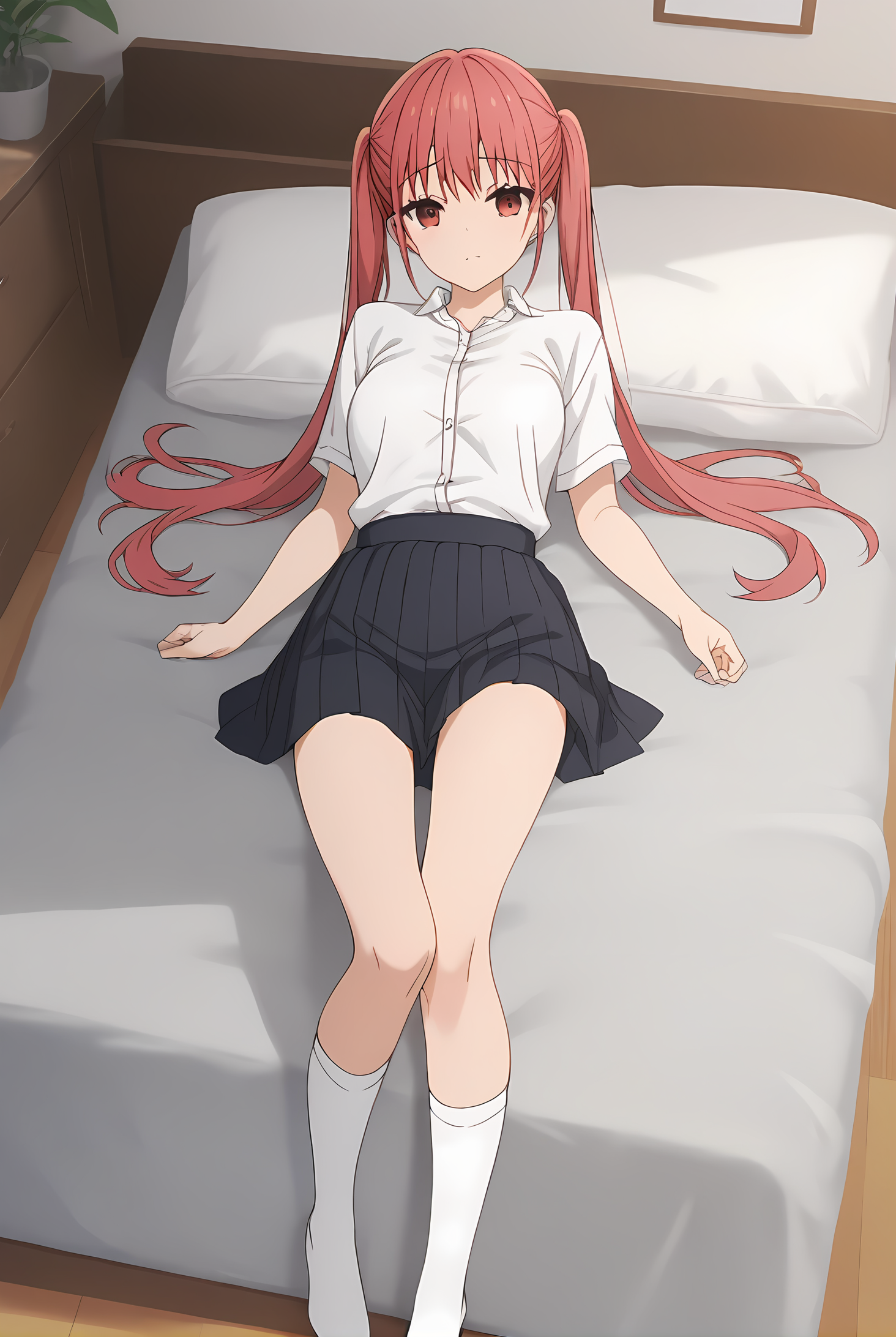 (skirt white shirt socks), hm-remi, pink hair, red eyes, twintails, medium breasts, 1girl, solo, skinny, score_9, score_8_up, score_8, score_7_up, score_7, score_6_up, score_6, score_5_up, score_5, source_anime, lewd, living room, (1.3::full body|sitting|standing|lying|straight-on|0.6::close-up| :1.20), , <lora:hm-remi-V01-000003:0.90>