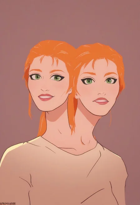 <lora:twoheads:1> 1girl, CTate with twoheads, orange hair, green eyes, zPDXL BREAK , score_9, score_8_up, score_7_up