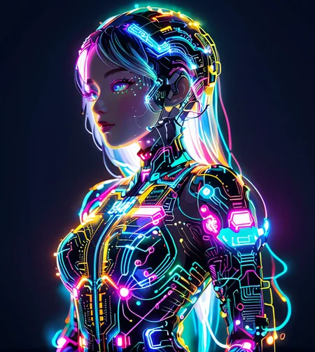 masterpiece,high resolution,8k,
 <lora:Circuit_patternXL:0.8>,
circuitpattern,
Close-up, woman in cyber suit, glowing circuitry, neon lights, advanced technology, light background