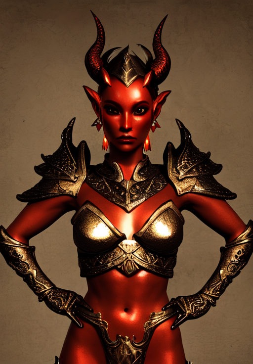 <lora:Dremora:0.8>, a female creature, Dremora, solo, colored skin, red skin, upper body, horns, copper skin, diamond body, petite breasts, (masterpiece, best quality, absurdres, detailed, ultra-detailed:1.3), (trending on CGSociety, trending on pixiv, contest winner:1.3)