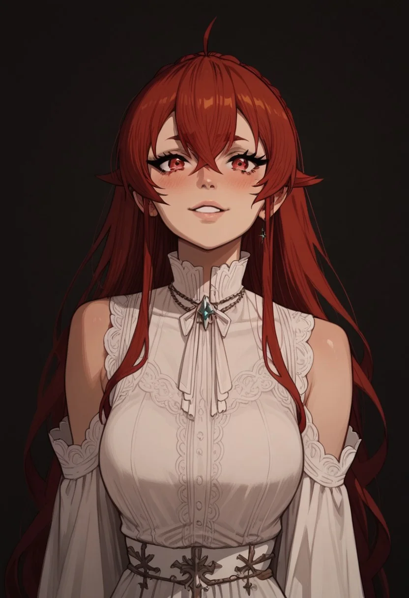 score_9, score_8_up, score_8. score_9, score_8_up, score_7_up, score_6_up, masterpiece, 4k, high quality, (best quality:1.1), ExpressiveH
1girl, eris greyrat, ahoge, hair between eyes, long hair, red eyes, red hair, sidelocks, large breasts, blushing, looking at viewer, smiling, g0dd3ss, white dress
green background