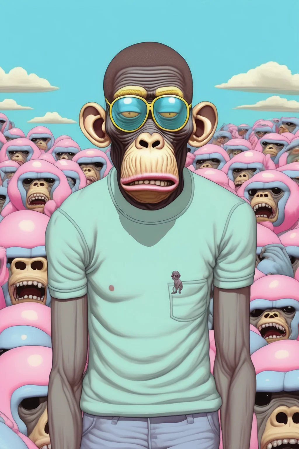 <lora:Alex Gross Style:1>Alex Gross Style - Yue Minjun tyler the creator fear and loathingdazed magazine style