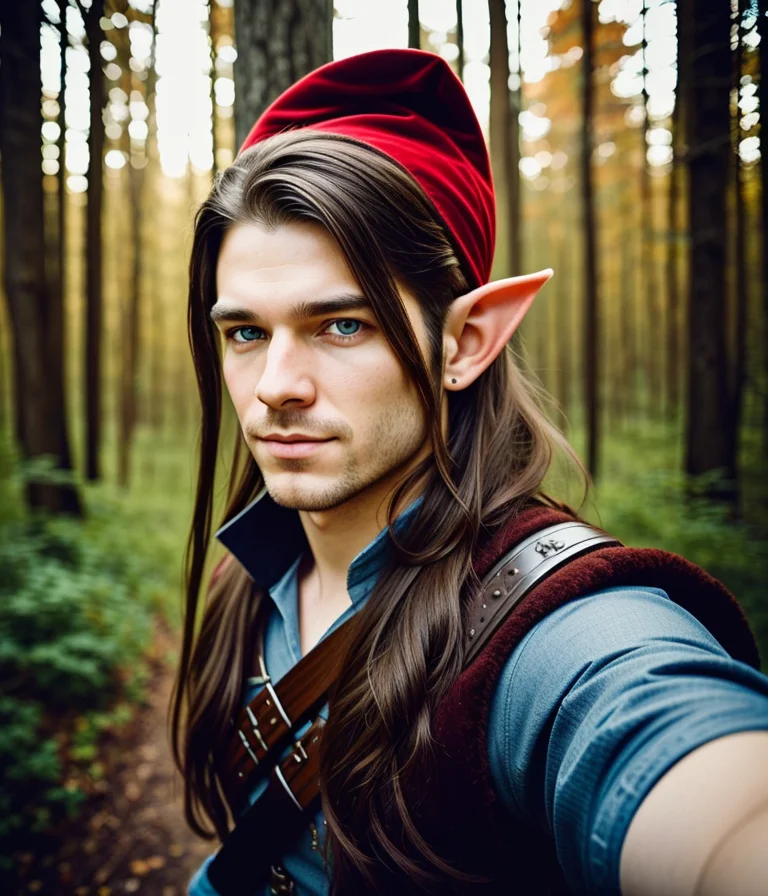 solo ((selfie photo)) portrait style of an elf hunter man
fantasy background, charming smirking
by Flora Borsi and Ryan Hewett ultra realistic highly detailed intricate photorealistic analog style photograph sharp focus on eyes, cinematic lighting