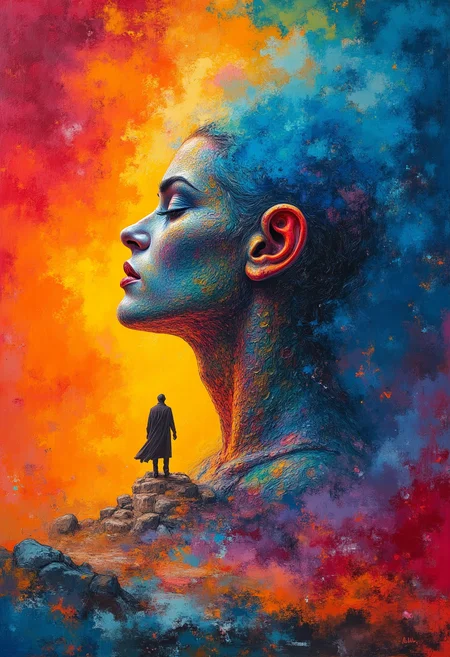 A masterpiece of rainbow color style created by the collaboration of Frank Frazetta and Helen Frankenthaler. HD32K, hyperdetailed, best quality, aidmaMJ6.1.