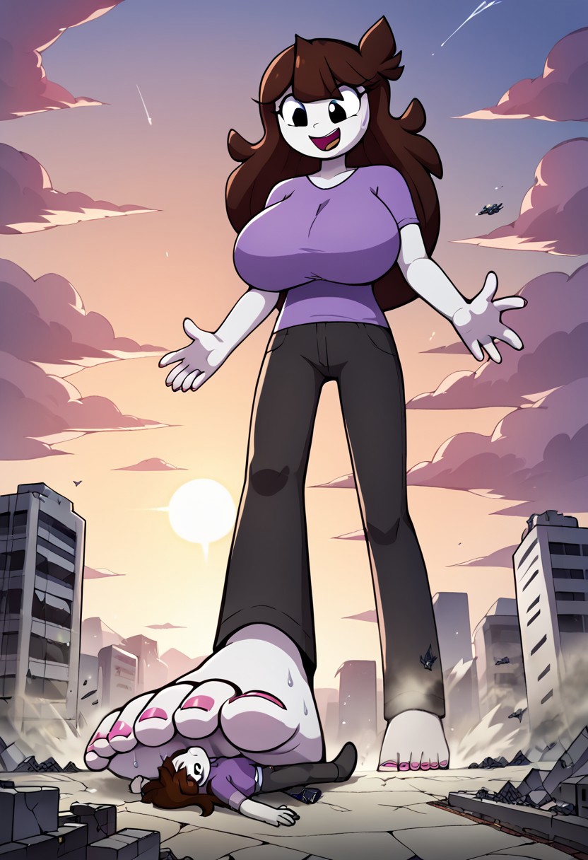 score_9, score_8_up, score_7_up, score_6_up, score_5_up, score_4_up, rating_explicit, source anime, anime screencap, masterpiece, expressive eyes, perfect face, full body, view full body, view all body
<lora:betweenFeet32:1>, between_feet, giantess, breasts, large breasts,
cinematic lighting,  bloom, post processing, sweat, sweaty, sweating, sunset, hourglass figure, huge boobs, perfect body, cute face, perfect face, long legs, seductive look, gigantic breasts, body, giantess, toenails painted pink, long toe nails,
<lora:boaV1XL_Pony_v1:1>b0ahanc, 1girl, full body, view full body, jaiden, 1girl, purple shirt, long hair, solo, brown hair, flat color, short sleeves, white skin, grey pants, black eyes, barefoot, slender woman, giantess step on city lying on_back, glass floor, scene epic, epic scene, epic,
giga giantess, gts, destruction, cracks in the ground, earthquake, apocalypse, destroyed city, ruins, crumbling, destroyed buildings, catastrophe, stomp feet, scene epic, scene battle, stomp feet, gigantic body, gigantic feet