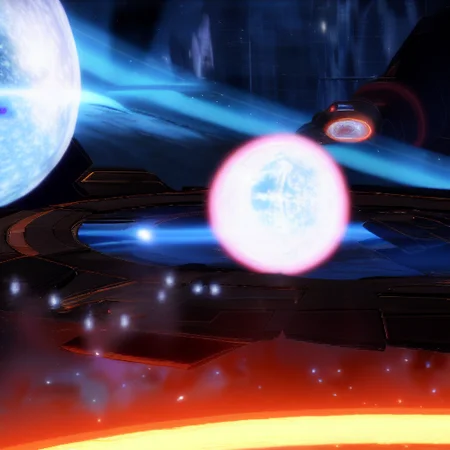 a mystic (wearing a robe), sitting in a glowing and floating circle surrounded by stars and space MassEffectEmbed