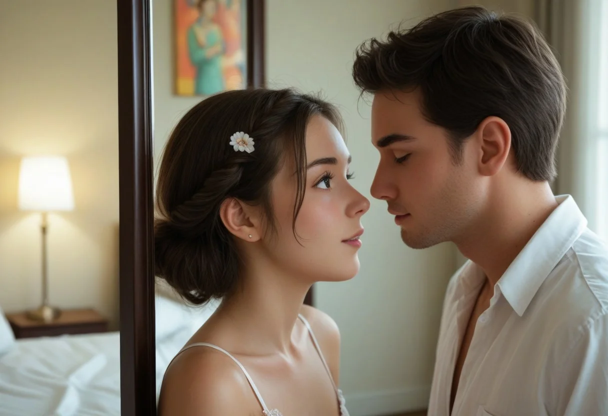 A heartfelt, ultra-detailed reunion between a 1boy and 1girl, both in their late 20s, seeing each other for the first time in years. The moment is filled with deep emotion—joy, nostalgia, and the weight of time.
The woman is petite, with dark short hair, a small waist, and pronounced curves, her expression glowing with happiness yet touched by the quiet wisdom of experience. The man, a bit taller with a slim frame, mirrors her emotions, his face revealing both delight and the burdens of his journey. Their professions remain a mystery, but their postures and subtle details hint at lives filled with responsibility.
Set against a softly blurred, atmospheric backdrop—perhaps a bustling city street, a quiet park, or a familiar café—the world fades behind them as they reconnect. Their gazes lock, emotions conveyed through delicate body language and nuanced facial expressions, capturing the beauty of a long-awaited reunion.
Cinematic lighting, ultra-realistic facial details, emotional storytelling, warm and intimate atmosphere, expressive eyes, natural pose, SFW.