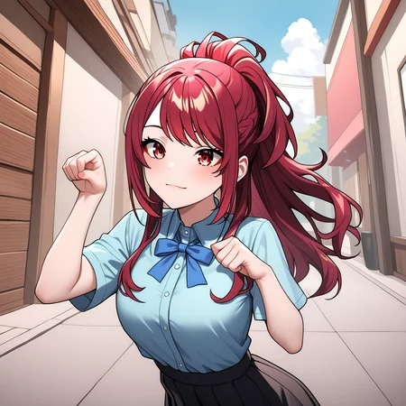 masterpiece,best quality,newest,absurdres,highres,safe,<lora:noobai_ep11_stabilizer_v0.138_fp16:1>,kaede kazama,red hair,<lora:Kaede Kazama_1:1>,1girl,paw pose,