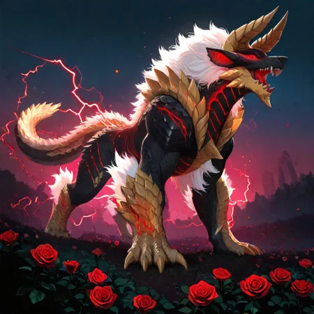 masterpiece,amazing quality,best quality,ultra-detailed,8K,illustration,CG, ultra-detailed-eyes, detailed background,rose garden
masterpiece, best quality, good quality, very awa, newest, highres, absurdres,
glowing,
BREAK
masterpiece, best quality, good quality, newest, highres, absurdres, volumetric lighting,gradient color, uncensored,
BREAK
raytracing, volumetric lighting, ambient occlusion, girl, background, masterpiece, best quality, very awa, absurdres,
BREAK
ambient occlusion, raytracing, soft lighting, blum effect, masterpiece, absolutely eye-catching, particles, glow, shining, intricate cinematic background,
BREAK
feral,St Zinogre, no humans, red eyes, sharp teeth, horns, claws, teeth, solo, monster, open mouth, glowing, pokemon (creature), electricity, glowing eyes, realistic, scales, sky
