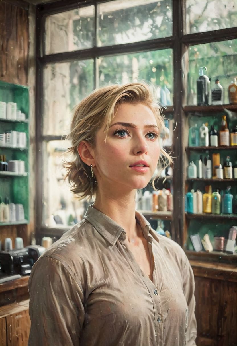 ((a beautiful woman in a Hair Salon, green and dark brown color Palette, urban city  window view)), 
bust shot, close-up lips, 
modern interior design, cyberpunk, 
Recliner|Dressing table|Table lamp|Screen|Monitor|Signboard_Details,
Metal|Glass|Leather|Textiles|Carpet|Pillow_Texture,
perfect blonde hair, 
(modern photo, fashion dress up:1.1), 24mm, (analog, cinematic, film grain, hazy atmosphere, detailed eyes, (seductive), (epicPhoto), (looking at viewer), (cinematic shot:1.3),
ac_neg1, great lighting, extremely detailed, happy, Hair Salon, impressionist painting, zoya