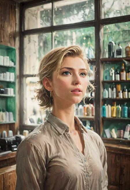 ((a beautiful woman in a Hair Salon, green and dark brown color Palette, urban city  window view)), 
bust shot, close-up lips, 
modern interior design, cyberpunk, 
Recliner|Dressing table|Table lamp|Screen|Monitor|Signboard_Details,
Metal|Glass|Leather|Textiles|Carpet|Pillow_Texture,
perfect blonde hair, 
(modern photo, fashion dress up:1.1), 24mm, (analog, cinematic, film grain, hazy atmosphere, detailed eyes, (seductive), (epicPhoto), (looking at viewer), (cinematic shot:1.3),
ac_neg1, great lighting, extremely detailed, happy, Hair Salon, impressionist painting, zoya