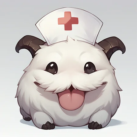score_9, score_8_up, score_7_up, score_6_up, p0r0, no humans, animal focus, horns, <lora:Poro_v1:1>, full body, looking at viewer, animal, nurse cap