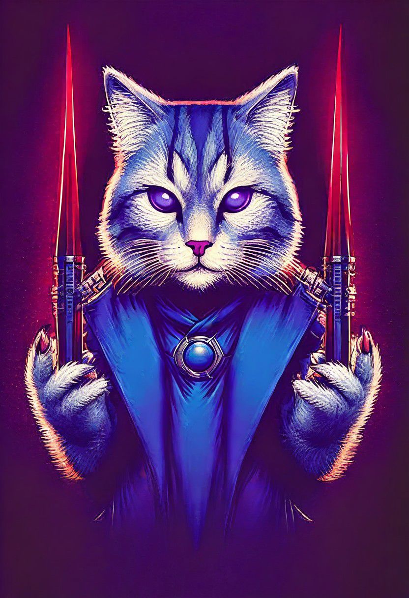 (("STAR CATS" (text logo:1.8))) <lora:Harrlogos_v2.0:1.8>, (full body), (((fat cats))), (screensaver for the movie "Star Wars" fat cats in Jedi costumes, holding lightsabers in their hands), predominant violet and red and blue color, hyper-detailed, hyper-realism, sharp shot, cinematic, background action-packed,  <lora:xl_more_art-full_v1:1>,