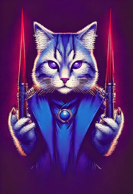 (("STAR CATS" (text logo:1.8))) <lora:Harrlogos_v2.0:1.8>, (full body), (((fat cats))), (screensaver for the movie "Star Wars" fat cats in Jedi costumes, holding lightsabers in their hands), predominant violet and red and blue color, hyper-detailed, hyper-realism, sharp shot, cinematic, background action-packed, <lora:xl_more_art-full_v1:1>,